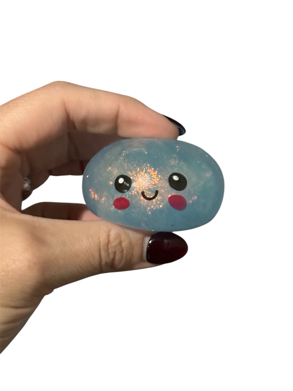 Dumpling Squishy Sensory Toy - Blue Color - Mini Size Glitter Backpack Clip Open